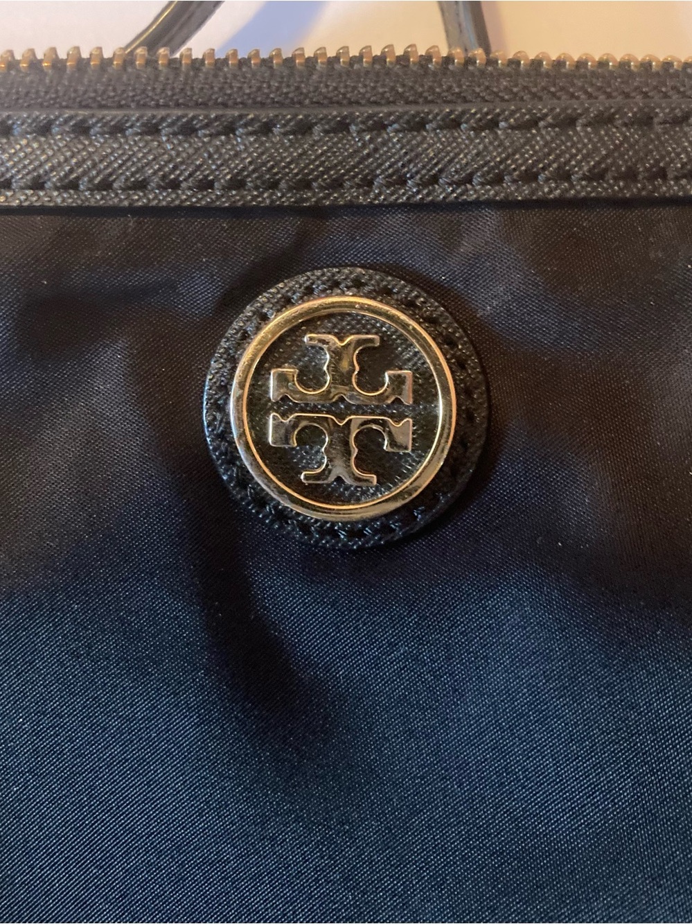 Tory Burch black Crossbody bag with leather trim,Gold  trim and Logo